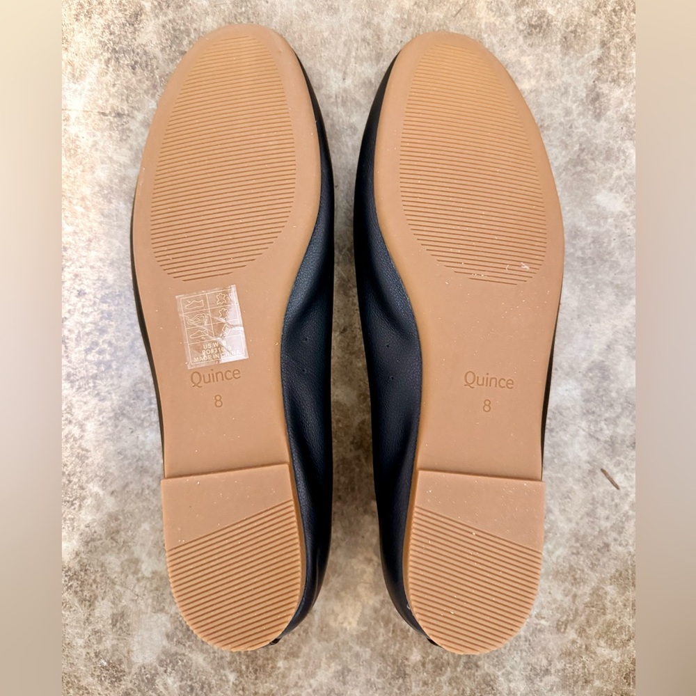 Quince Black Pointed-Toe Leather Flat with Tan Sole Pull Tab - Picture 4 of 4
